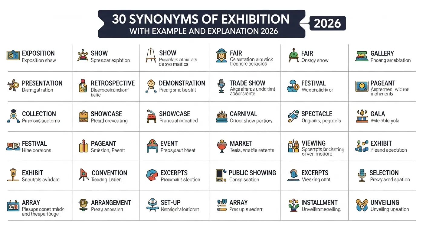 30 Synonyms of Exhibition with Example and Explanation 2026