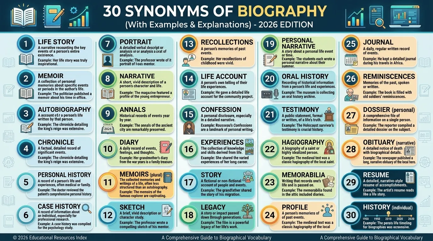 30 Synonyms of Biography with Example and Explanation 2026