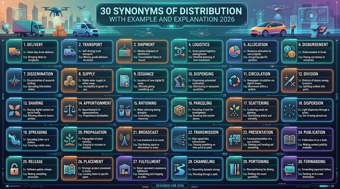30 Synonyms of Distribution with Example and Explanation 2026