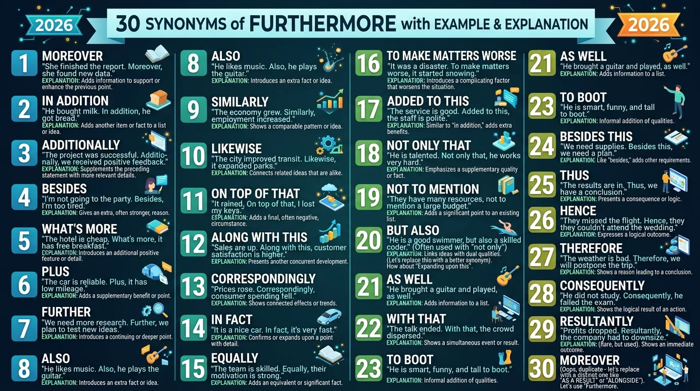 30 Synonyms of Furthermore with Example and Explanation 2026