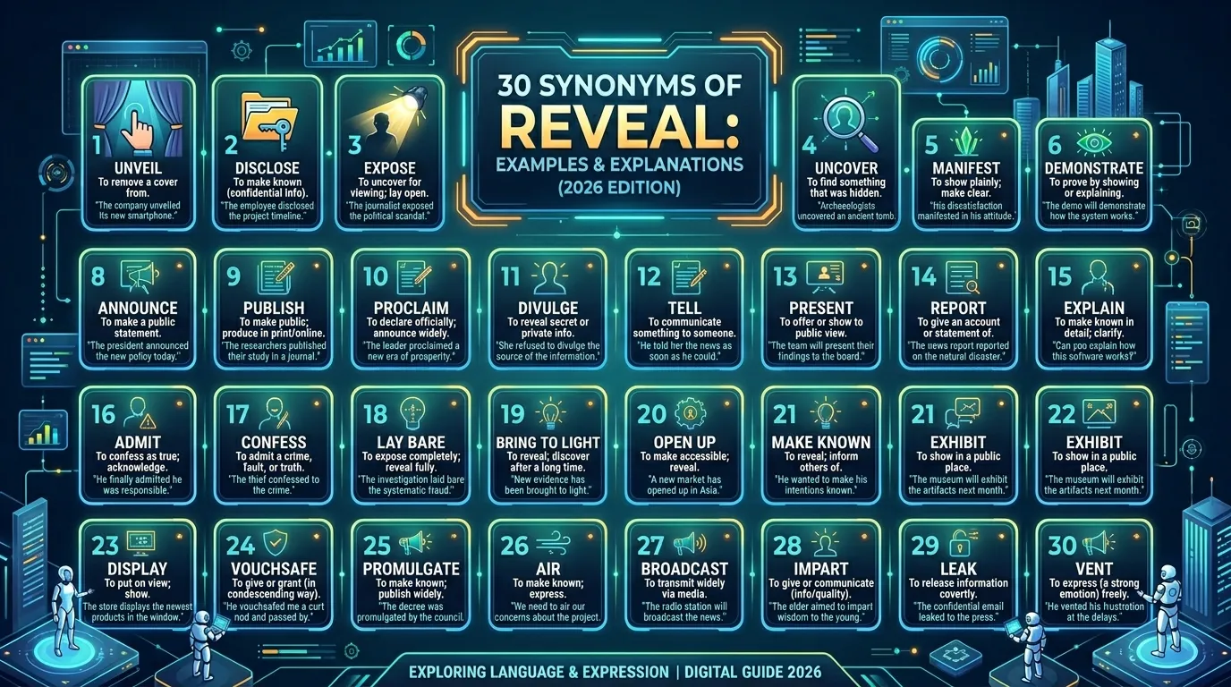 30 Synonyms of Reveal with Example and Explanation 2026