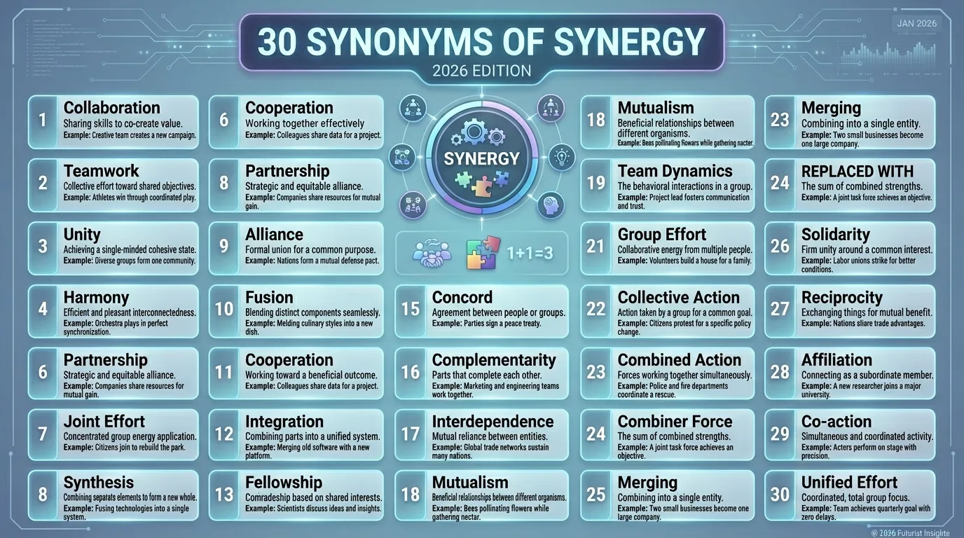 30 Synonyms of Synergy with Example and Explanation 2026