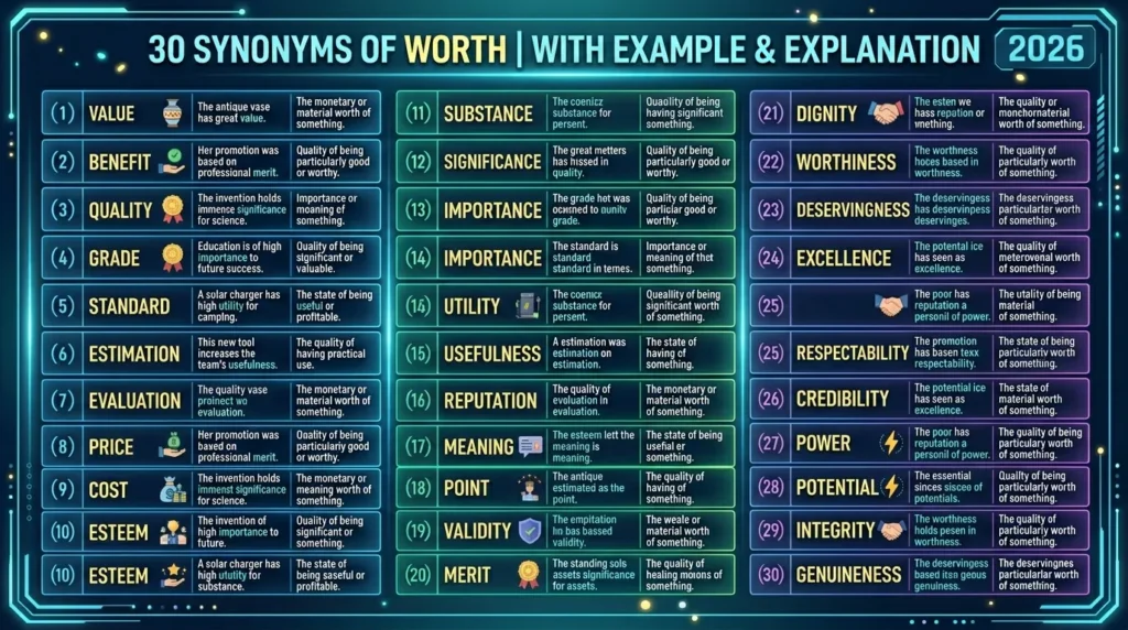 Synonyms of Worth