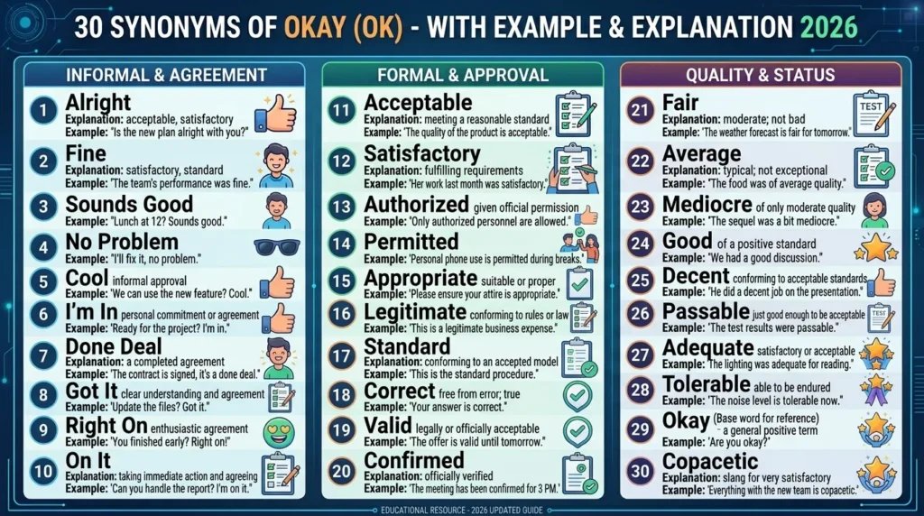 Synonyms of Okay