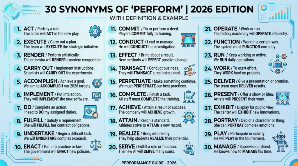 Synonyms of Perform