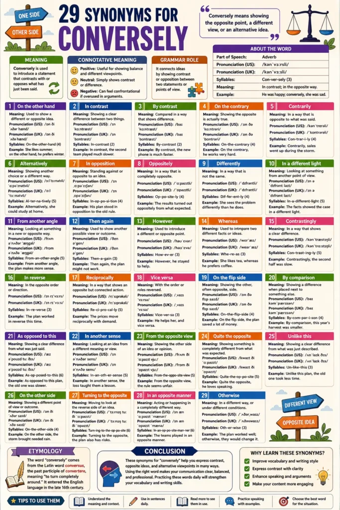 synonyms for conversely