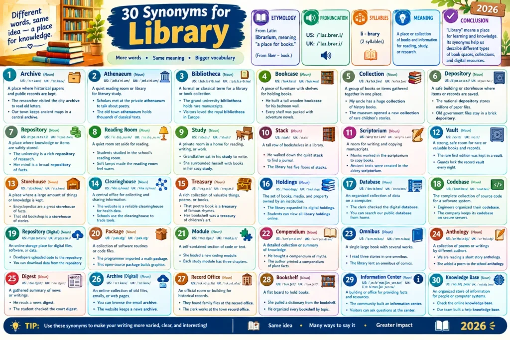 synonyms for library
